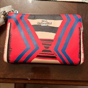 Coach Vibrant Red and Blue Patterned Wristlet